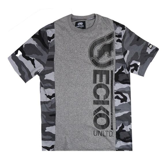 Ecko Unltd Men's T-Shirt Panel Stitched Camo Grey Heather Short Sleeve Tee - Picture 1 of 3